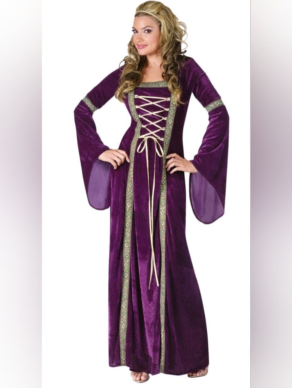 NWT Fun World Purple Velvet Renaissance Costume Dress Medieval Gown M/L 10-14